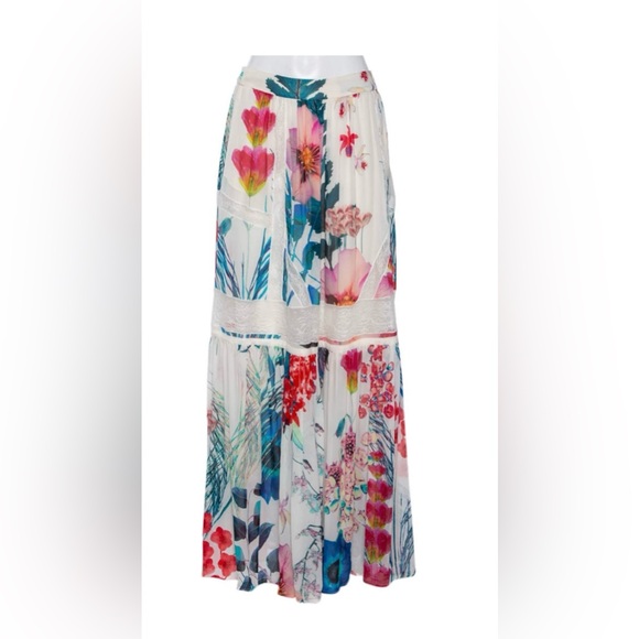 Roberto Cavalli-Multicolored Floral Print Silk & Lace Skirt Size: Small - Picture 3 of 7